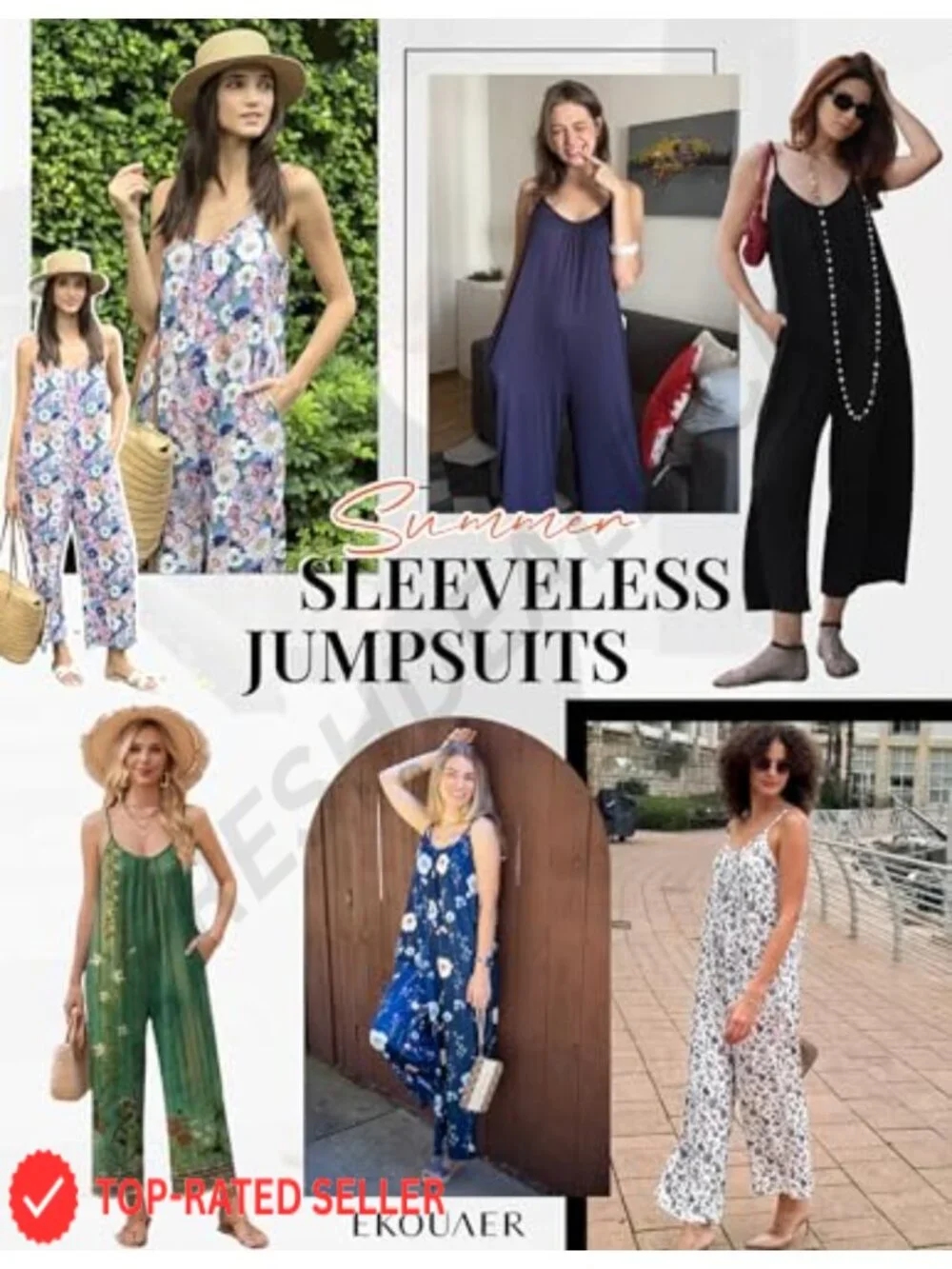 Boho Jumpsuit Women Wide Leg Loose Romper Sleeveless Summer Outfit